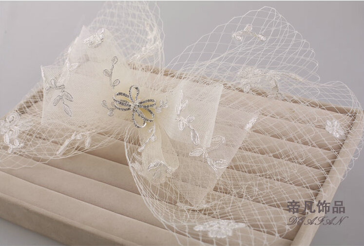Bowknot Crystal Lace Gauze Bridal Fascinator Headpiece Bride Wedding Dress Prom Face Veils Hair Accessories