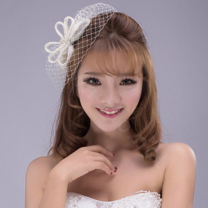 Bowknot Crystal Pearl Gauze Bridal Fascinator Bride Wedding Dress Prom Face Veils Hair Comb Accessories