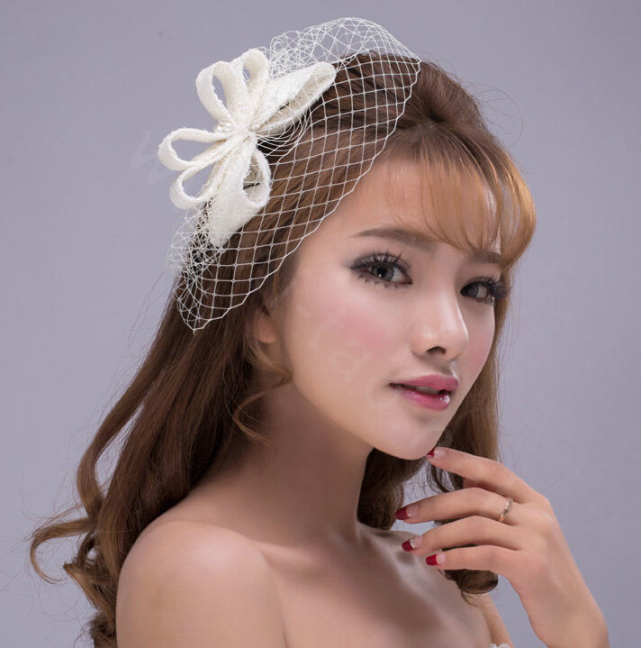 Bowknot Crystal Pearl Gauze Bridal Fascinator Bride Wedding Dress Prom Face Veils Hair Comb Accessories