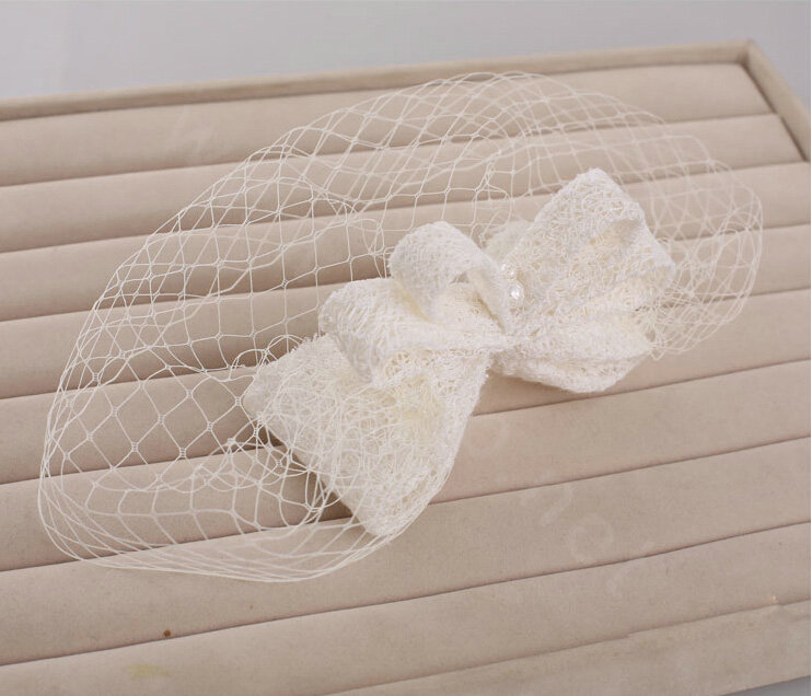 Bowknot Crystal Pearl Gauze Bridal Fascinator Bride Wedding Dress Prom Face Veils Hair Comb Accessories