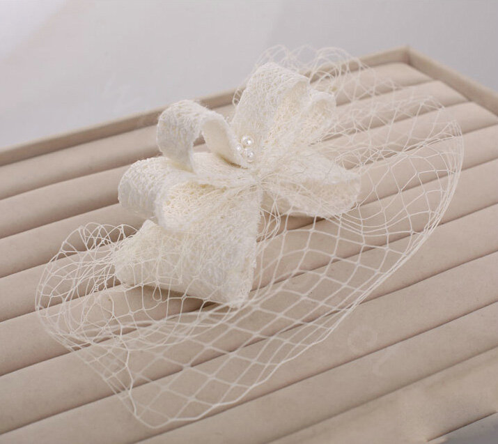Bowknot Crystal Pearl Gauze Bridal Fascinator Bride Wedding Dress Prom Face Veils Hair Comb Accessories