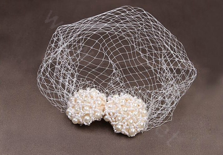 Bowknot Pearl Beads Gauze Bridal Fascinator Wedding Dress Prom Face Veils Hair Clip Accessories