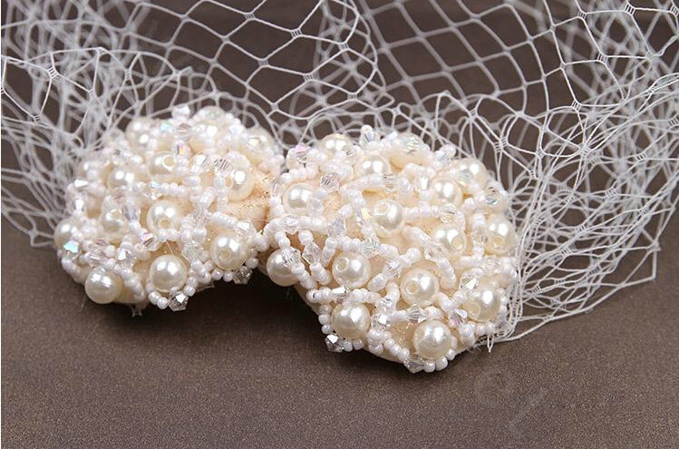 Bowknot Pearl Beads Gauze Bridal Fascinator Wedding Dress Prom Face Veils Hair Clip Accessories
