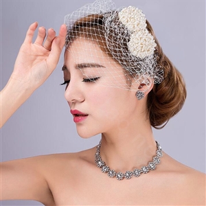 Bowknot Pearl Beads Gauze Bridal Fascinator Wedding Dress Prom Face Veils Hair Clip Accessories