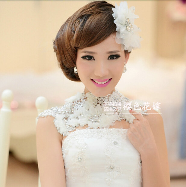 Bride Delicate Handmade Lace Flower Rhinestone Wedding Necklace Bridal Shoulder Chain Dress Jewelry