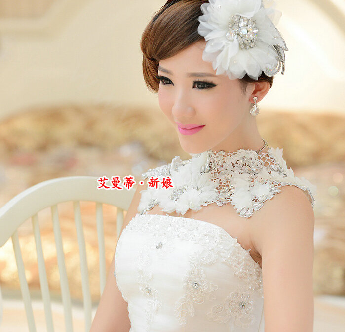 Bride Delicate Handmade Lace Flower Rhinestone Wedding Necklace Bridal Shoulder Chain Dress Jewelry