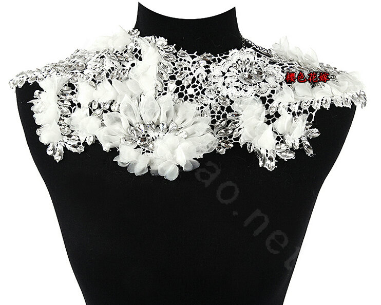 Bride Delicate Handmade Lace Flower Rhinestone Wedding Necklace Bridal Shoulder Chain Dress Jewelry