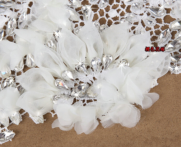 Bride Delicate Handmade Lace Flower Rhinestone Wedding Necklace Bridal Shoulder Chain Dress Jewelry