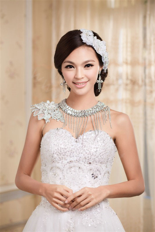 Calssic Bride Delicate Lace Flower Rhinestone Tassel Wedding Necklace Bridal Shoulder Chain Dress Jewelry