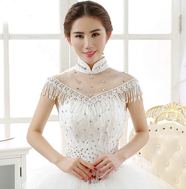 Calssic Bride Hollow Lace Flower Wedding Shawl Rhinestone Tassel Bridal Shoulder Chain Jewelry