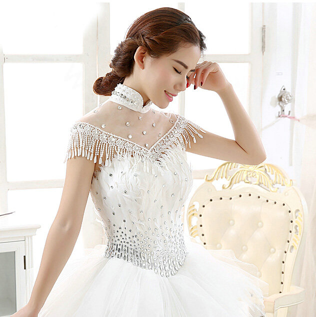 Calssic Bride Hollow Lace Flower Wedding Shawl Rhinestone Tassel Bridal Shoulder Chain Jewelry