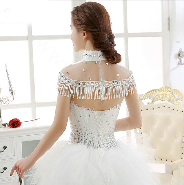 Calssic Bride Hollow Lace Flower Wedding Shawl Rhinestone Tassel Bridal Shoulder Chain Jewelry