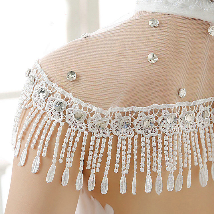Calssic Bride Hollow Lace Flower Wedding Shawl Rhinestone Tassel Bridal Shoulder Chain Jewelry