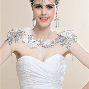 Calssic Bride Princess Lace Flower Rhinestone Tassel Wedding Necklace Bridal Shoulder Chain Dress Jewelry