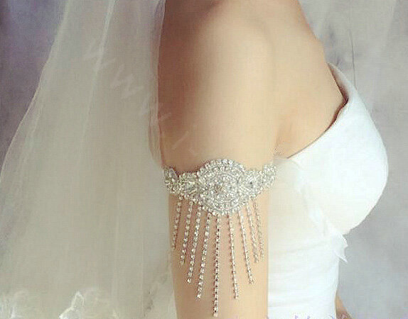 Calssic Lace Flower Rhinestone Tassel Bridal Armlet Wedding Party Perform Bracelet Arm Chain Accessories