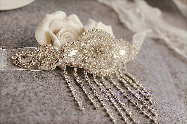 Calssic Lace Flower Rhinestone Tassel Bridal Armlet Wedding Party Perform Bracelet Arm Chain Accessories