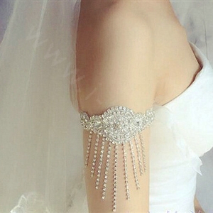 Calssic Lace Flower Rhinestone Tassel Bridal Armlet Wedding Party Perform Bracelet Arm Chain Accessories