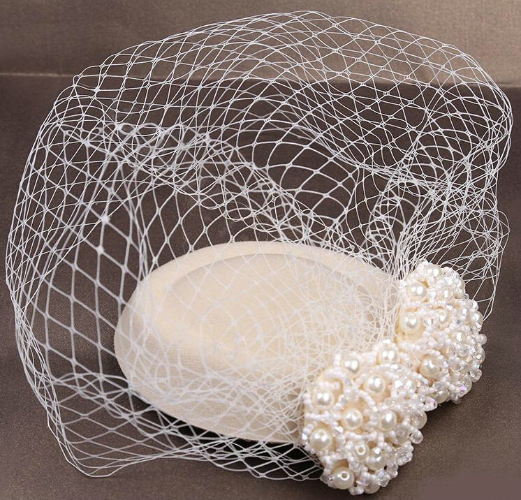 Elegant Bowknot Pearl Gauze Bridal Fascinator Hair Accessories Bride Wedding Dress Prom Hat Face Veils