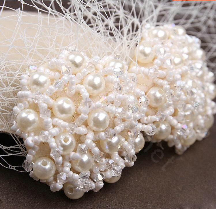 Elegant Bowknot Pearl Gauze Bridal Fascinator Hair Accessories Bride Wedding Dress Prom Hat Face Veils