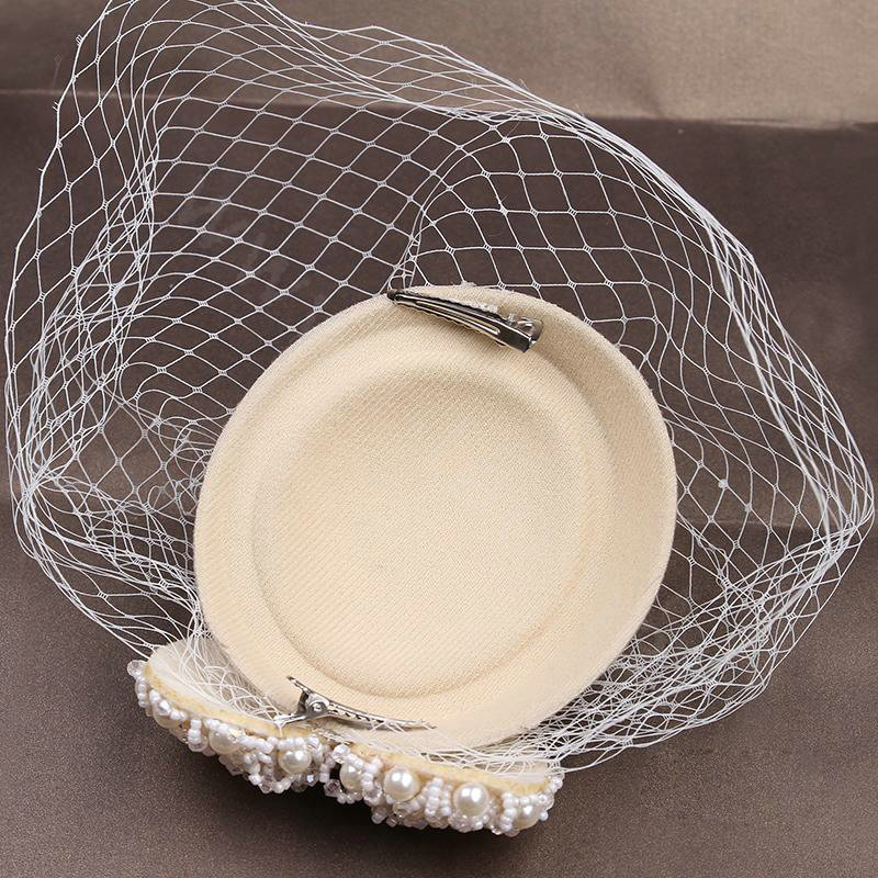Elegant Bowknot Pearl Gauze Bridal Fascinator Hair Accessories Bride Wedding Dress Prom Hat Face Veils