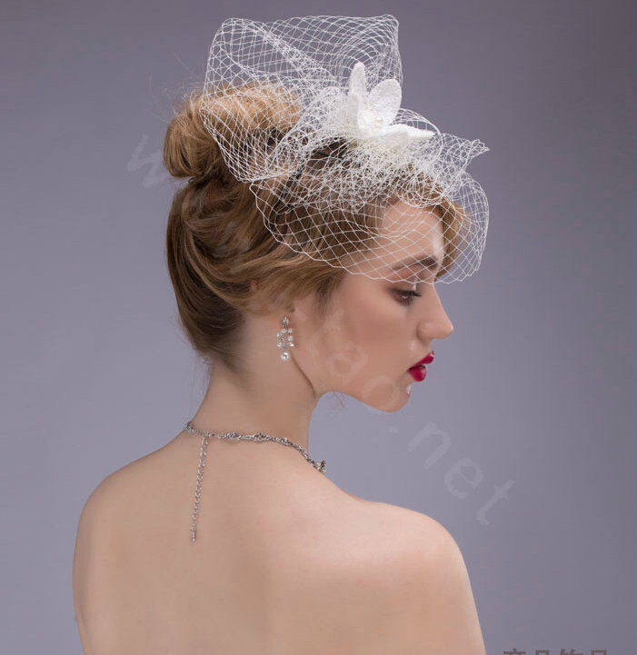 Elegant Pearl Gauze Bridal Fascinator Hair Headwear Accessories Bride Wedding Dress Prom Face Veils
