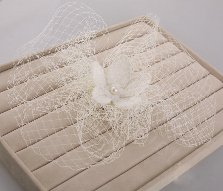 Elegant Pearl Gauze Bridal Fascinator Hair Headwear Accessories Bride Wedding Dress Prom Face Veils