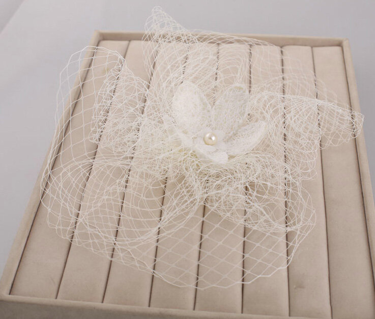 Elegant Pearl Gauze Bridal Fascinator Hair Headwear Accessories Bride Wedding Dress Prom Face Veils