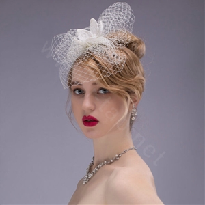Elegant Pearl Gauze Bridal Fascinator Hair Headwear Accessories Bride Wedding Dress Prom Face Veils