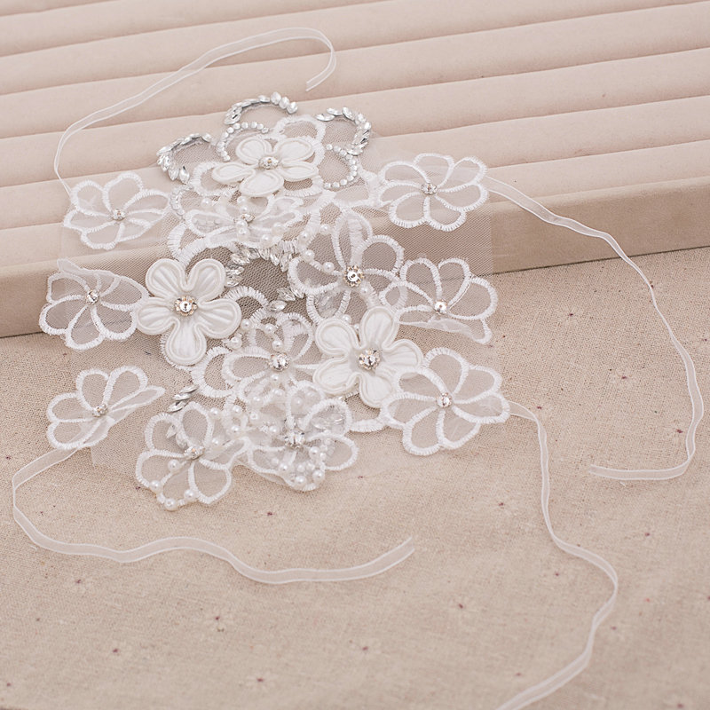 Elegant Pearl Rhinestone Lace Flower Bridal Wristlet Wedding Dress Beads Bracelet Chain Accessories