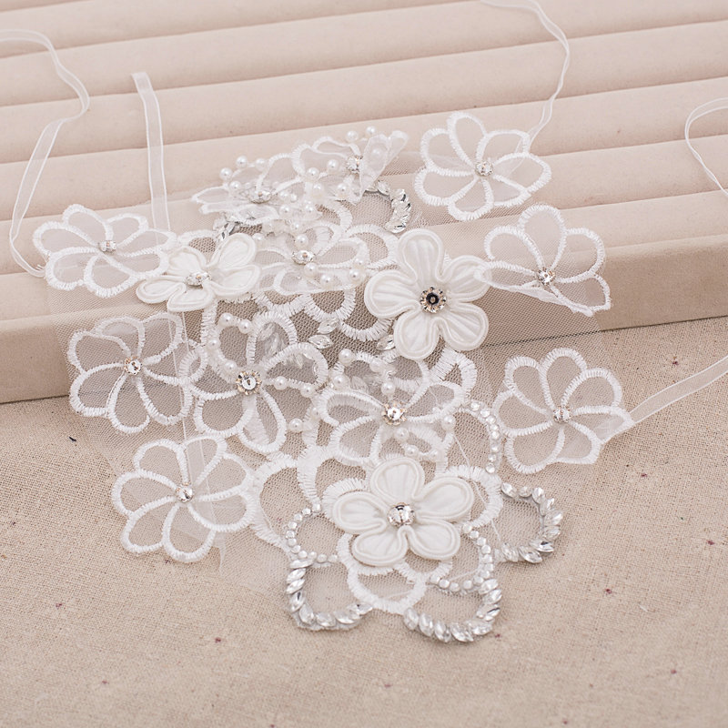 Elegant Pearl Rhinestone Lace Flower Bridal Wristlet Wedding Dress Beads Bracelet Chain Accessories