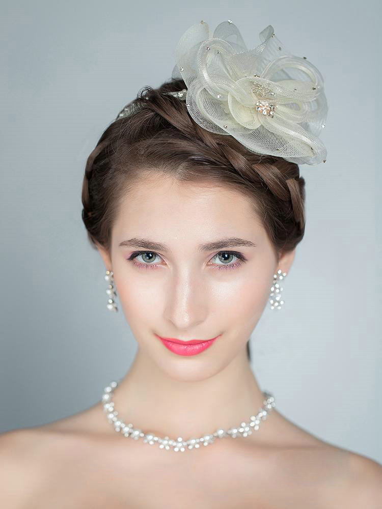 Elegant Rhinestone Gauze Flower Bridal Fascinator Wedding Dress Prom Headband Hair Hoop Accessories