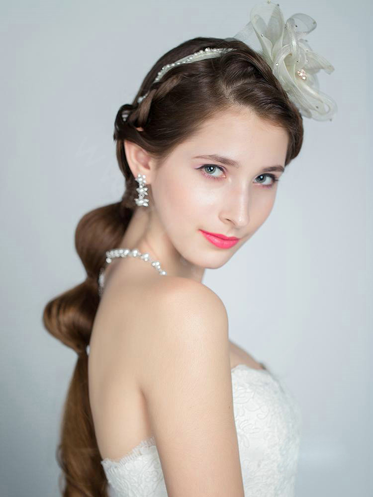 Elegant Rhinestone Gauze Flower Bridal Fascinator Wedding Dress Prom Headband Hair Hoop Accessories
