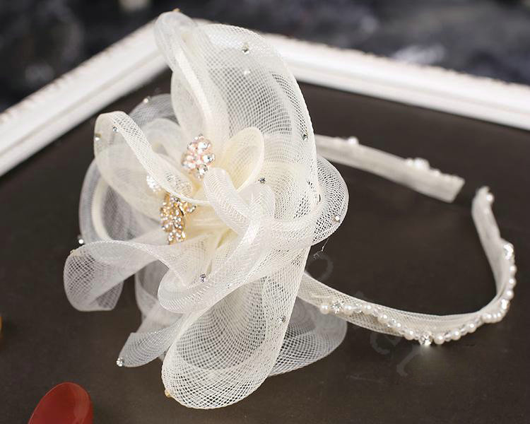 Elegant Rhinestone Gauze Flower Bridal Fascinator Wedding Dress Prom Headband Hair Hoop Accessories