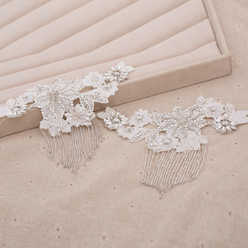 Elegant Rhinestone Lace Flower Bridal Wristlet Wedding Dress Stage Beads Tassel Bracelet Chain Accessories
