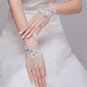 Elegant Rhinestone Lace Flower Bridal Wristlet Wedding Dress Stage Beads Tassel Bracelet Chain Accessories