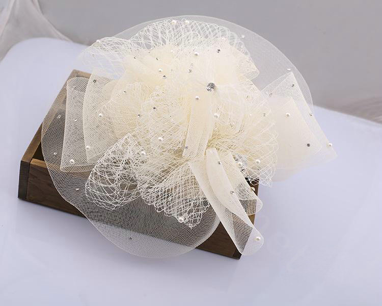 European Bowknot Crystal Gauze Bridal Fascinator Hair Accessories Wedding Dress Prom Hat Face Veils