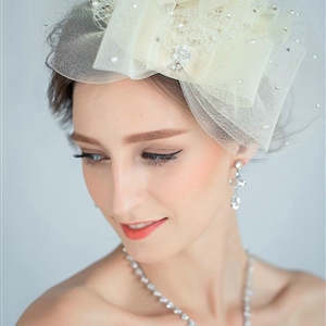 European Bowknot Crystal Gauze Bridal Fascinator Hair Accessories Wedding Dress Prom Hat Face Veils