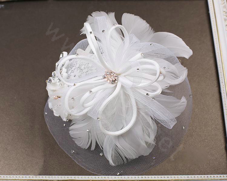 European Crystal Gauze Bridal Feather Fascinator Hair Accessories Wedding Dress Prom Hat Face Veils
