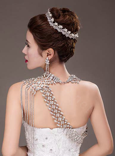 European Extreme Luxury Crystal Tassel Bridal Necklace Rhinestone Shoulder Chain Wedding Party Jewelry