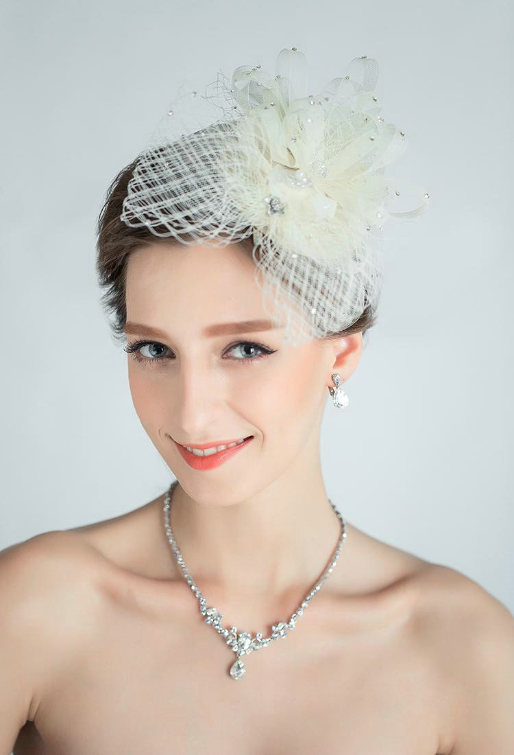 European Flower Crystal Gauze Bridal Fascinator Hair Accessories Wedding Dress Prom Hat Face Veils