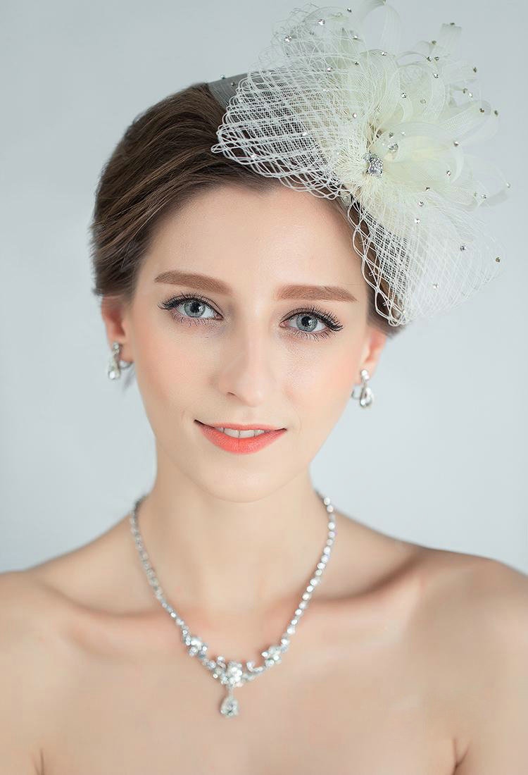 European Flower Crystal Gauze Bridal Fascinator Hair Accessories Wedding Dress Prom Hat Face Veils