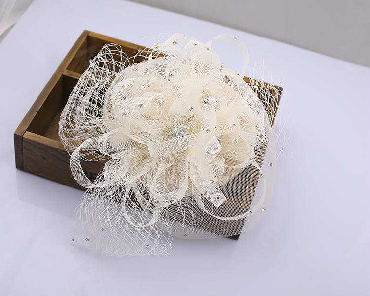 European Flower Crystal Gauze Bridal Fascinator Hair Accessories Wedding Dress Prom Hat Face Veils
