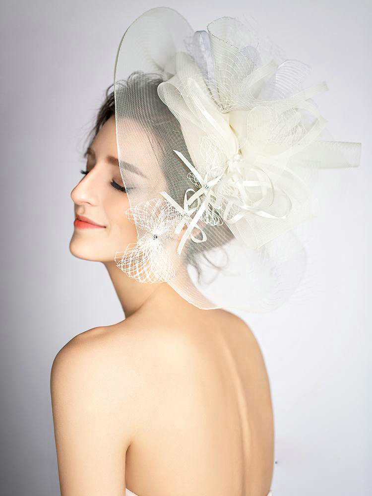European Gauze Bridal Fascinator Hair Accessories Bride Wedding Dress Prom Large Hat Face Veils