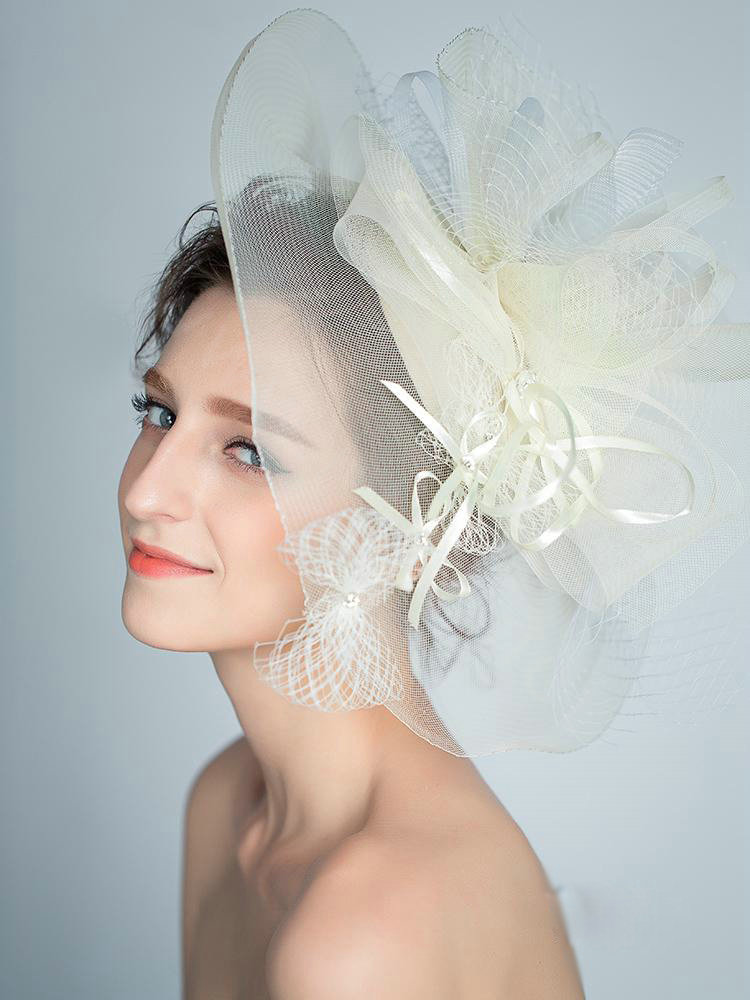 European Gauze Bridal Fascinator Hair Accessories Bride Wedding Dress Prom Large Hat Face Veils