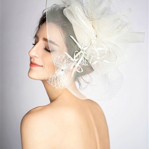 European Gauze Bridal Fascinator Hair Accessories Bride Wedding Dress Prom Large Hat Face Veils