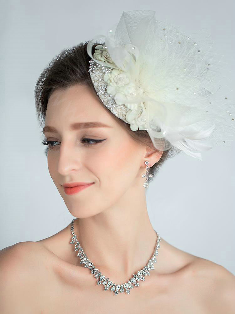 European Lace Flower Crystal Gauze Bridal Fascinator Hair Accessories Wedding Dress Prom Hat Face Veils