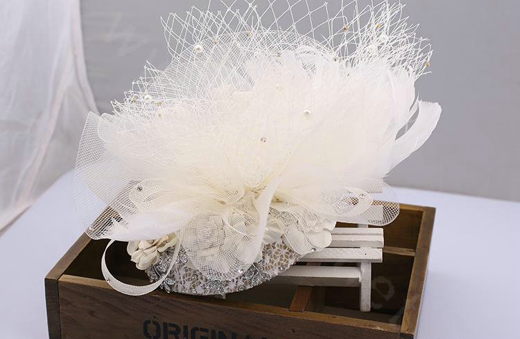 European Lace Flower Crystal Gauze Bridal Fascinator Hair Accessories Wedding Dress Prom Hat Face Veils
