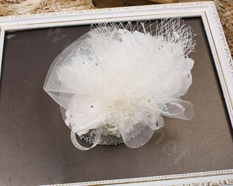 European Lace Flower Crystal Gauze Bridal Fascinator Hair Accessories Wedding Dress Prom Hat Face Veils