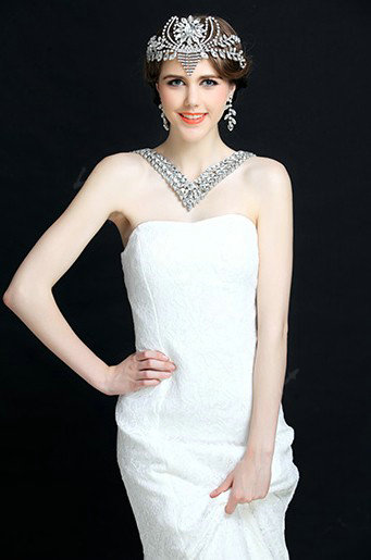 European Luxury Crystal Tassel Bridal Collar V Necklace Rhinestone Shoulder Chain Wedding Dress Jewelry
