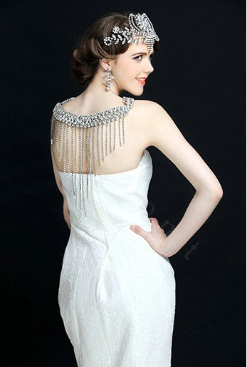 European Luxury Crystal Tassel Bridal Collar V Necklace Rhinestone Shoulder Chain Wedding Dress Jewelry